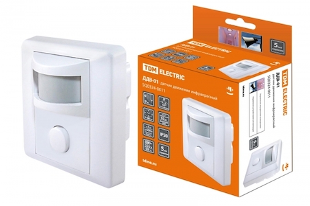 TDM ELECTRIC SQ0324-0011 Датчик движения  встраив. в стену  ДДВ-01 600Вт, 5-480с, 9м, 10+Лк, 120гр, IP20, TDM